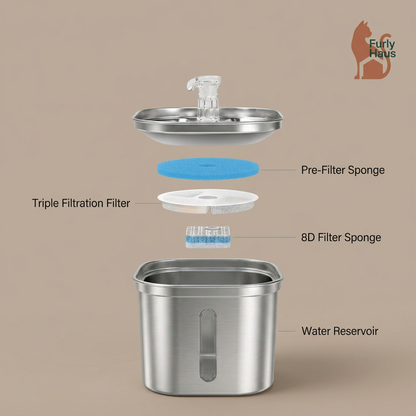 Furlyhaus 2.2L Stainless Steel Cat Water Fountain
