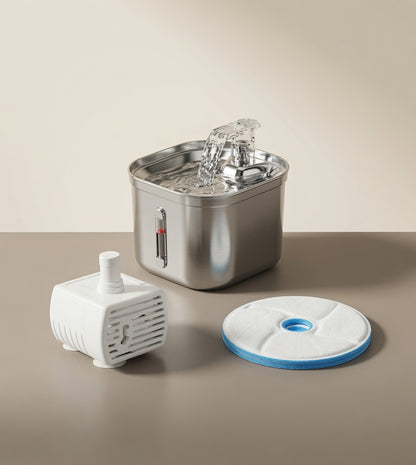 Furlyhaus 2.2L Stainless Steel Cat Water Fountain – Quiet Flowing Water Fountain with Filters